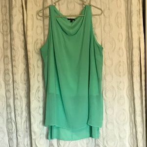 Sleeveless top, sheer over solid, turquoise
